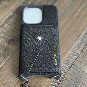 Bandolier iPhone 13 Pro black pebbled leather wallet case. Smoke free home. NWT